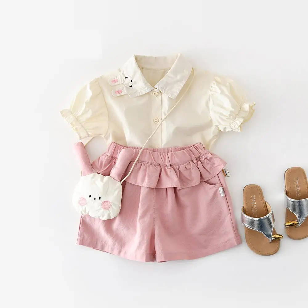 2026 Summer New Baby Short Sleeve Shirts + Shorts 2pcs Suit Infant Girl Cute Rabbit Clothes Set Cotton Toddler Outfits