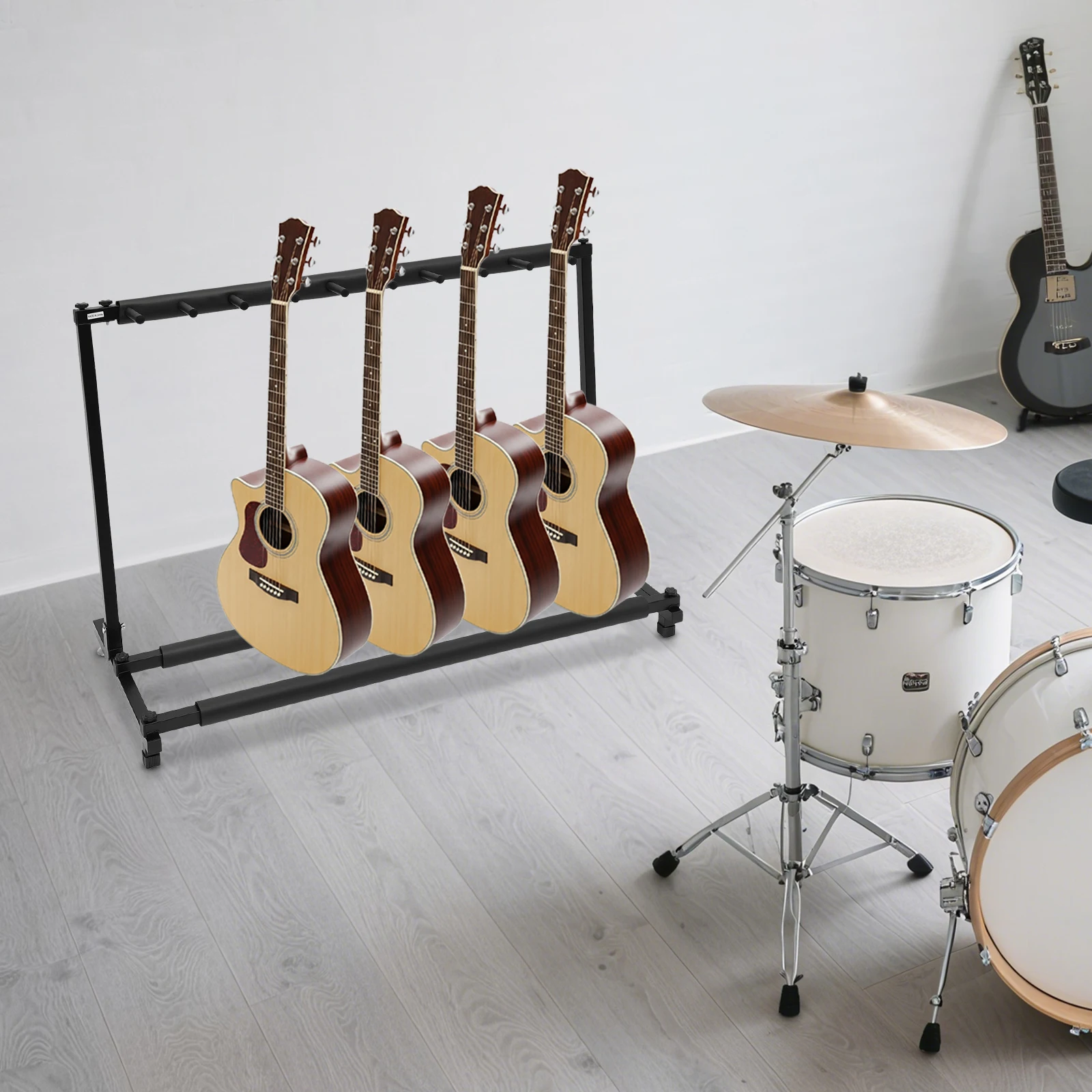 Support de guitare pliable 9-en-1 portable multi-support avec supports rembourrés pour guitare électrique, basse acoustique, support autoportant, gain de place, 3,2 kg/7 lb, 110x47x73 cm