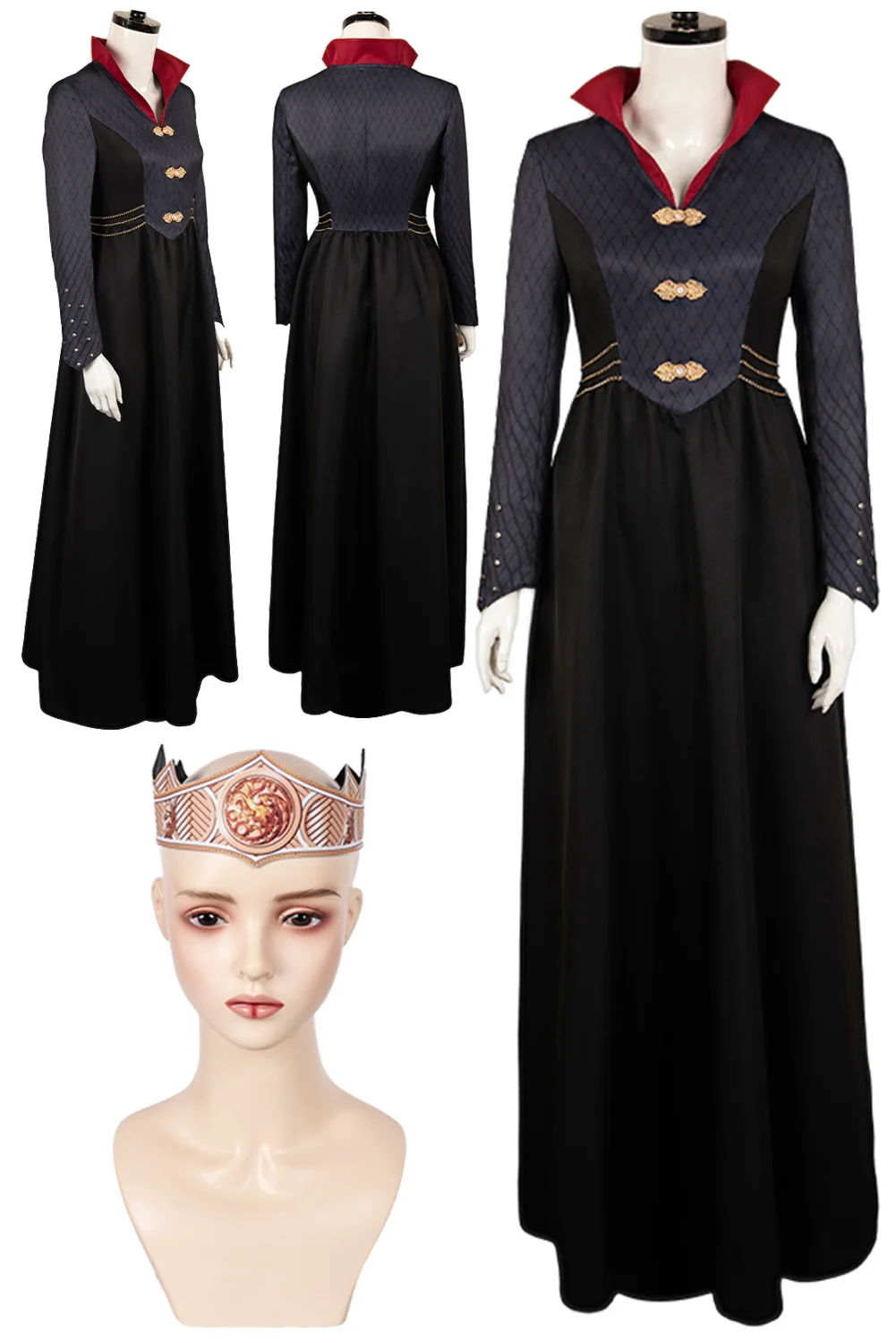 Bal aenyra Cosplay Costume de couronne de jeune princesse, Roleplay de maison de télévision, le déguisement de dragon, col montant, robe noire, ensemble complet d'Halloween