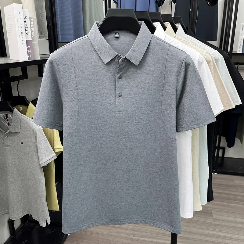 Slim-Fit-Poloshirt mit halber Knopfleiste für Herren, belüftete Seitenpaneele, Business-Meeting, Kurzstreckenreise, Kleidungsstück – Detail 22