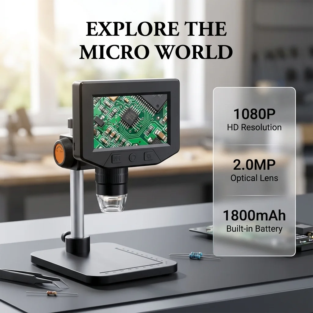 Mikroskop 1000X Zoom 4,3 Zoll LCD Digital 1080P Löten Mit 8 LED-Leuchten USB-Lupe Für Handy-PCB-Reparatur – Detail 2