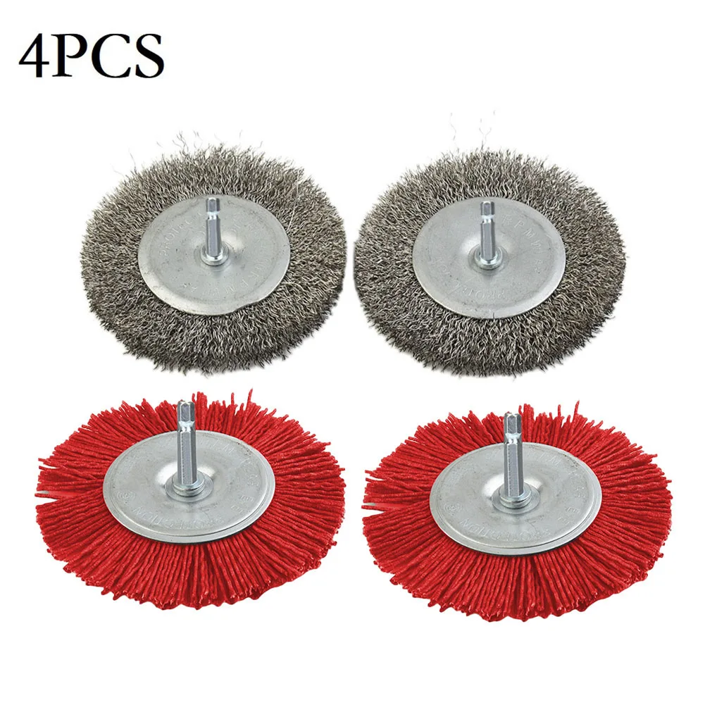 

4pcs Metal Brushes With Bylon Brushes For Marble Nylon Abrasive Wire Brush Tools Electric Drill Metal Polishing Industry Brushes