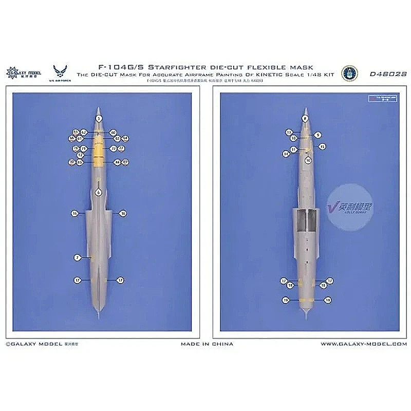 

Galaxy F-104G/S Starfighter Canopy Wheels C48031/D48028 Высеченная гибкая маска с разделением цветов, наклейка на крышку для комплекта моделей 1/48