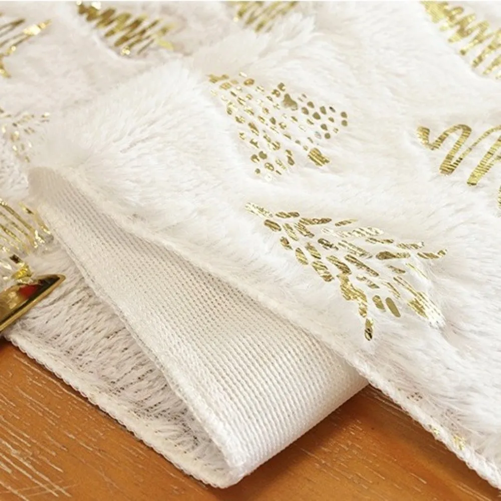 Embroidered Christmas Table Runner Christmas Tree Pattern Soft Antlers Printed Tablecloth Thickened Long Strip Plush Table Flag