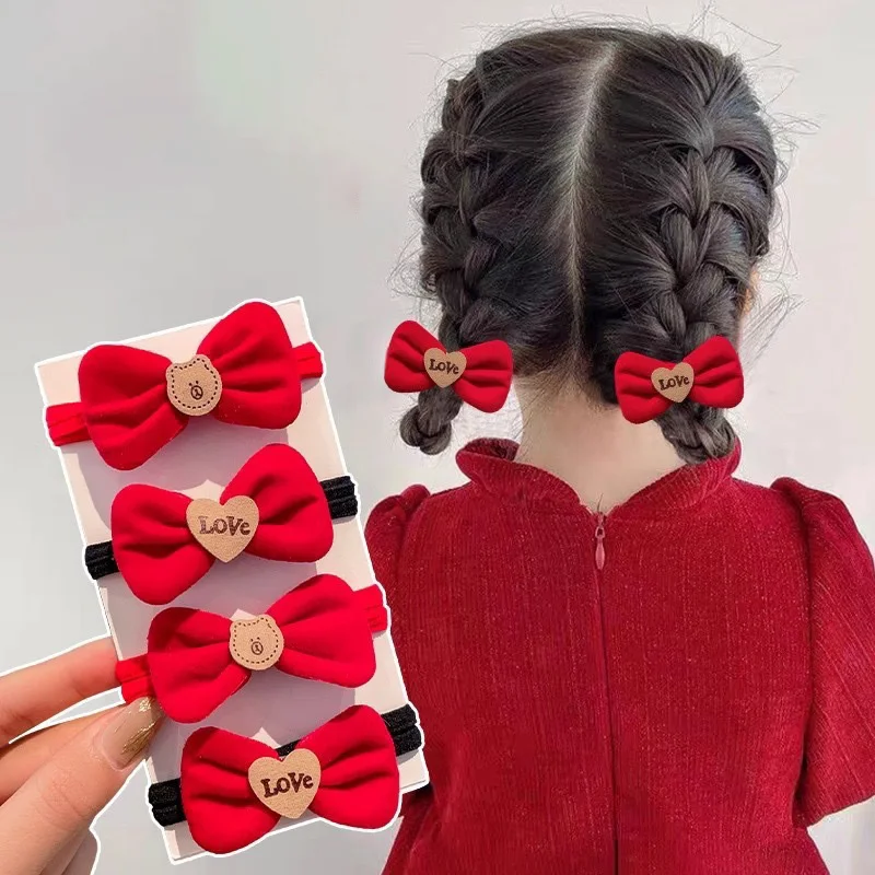 1PCS New Lovely Princess Red Velvet Bow Girls Kids Elastic Hair Bands Children Hair Ties Hair Accessories Baby Headwear