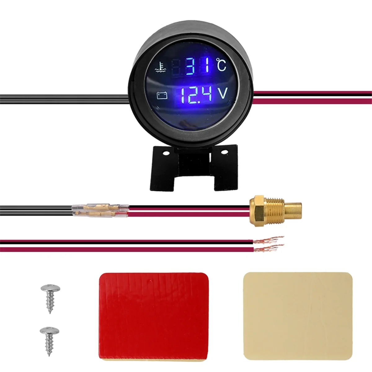 Round Led Digital Car Truck Water Temp Gauge Temperature Sensor Temperatura Moto + Voltmeter Volt Voltage Meter 2 in 1