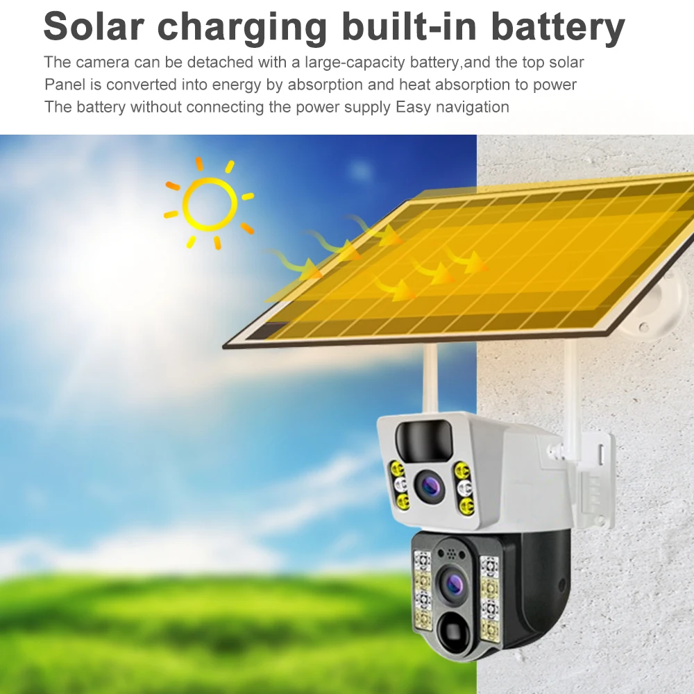 V380PRO 4K 8MP Wifi Sim Solar Camera Dual screens Outdoor WiFi Solar IP PTZ Camara Auto Tracking Battery CCTV Security Cam