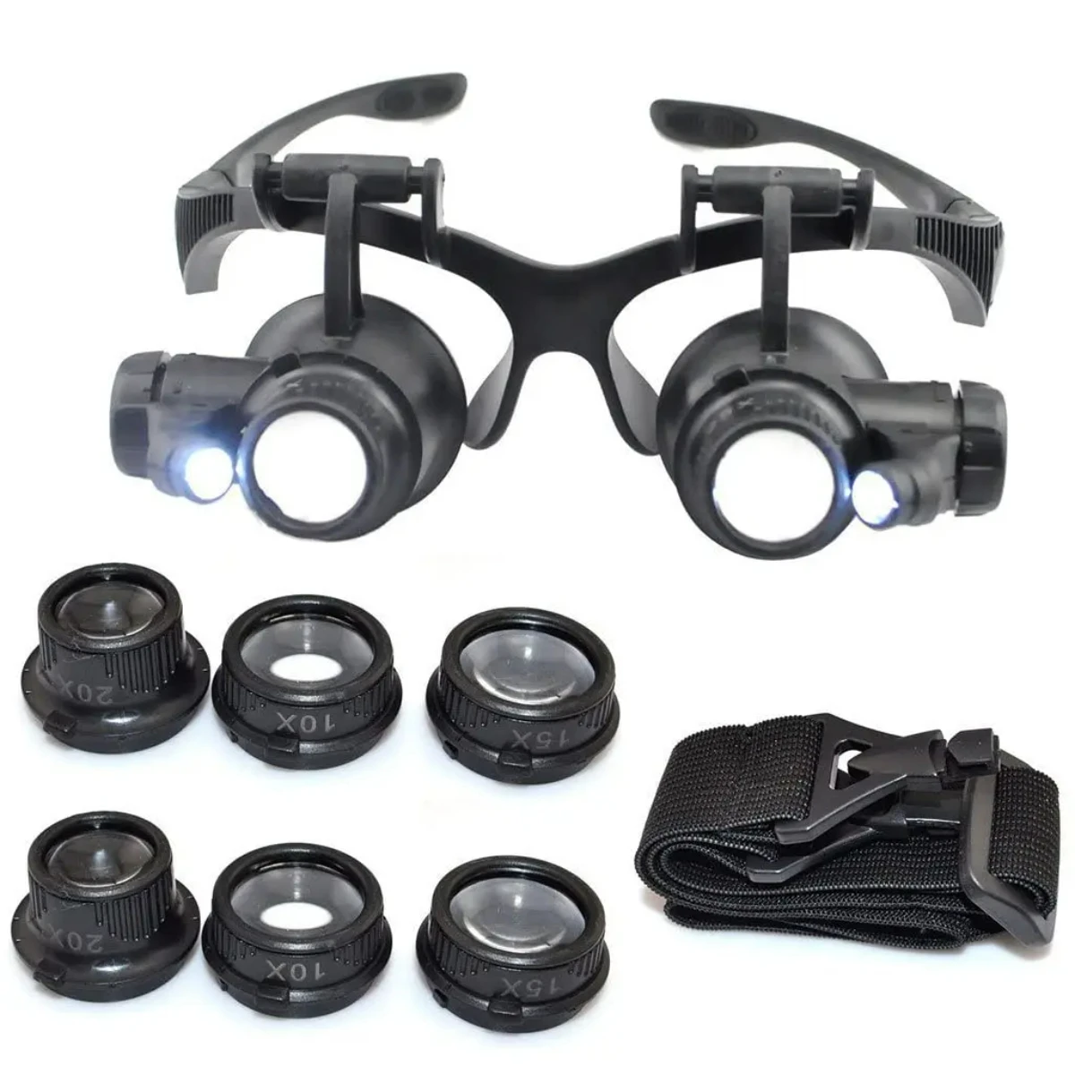 Dental Head Mounted Magnifying Glass Comes with 4 Sets of Lighting Tools The Lenses Can Be Replaced with 10X 15X 20X 25X Lenses