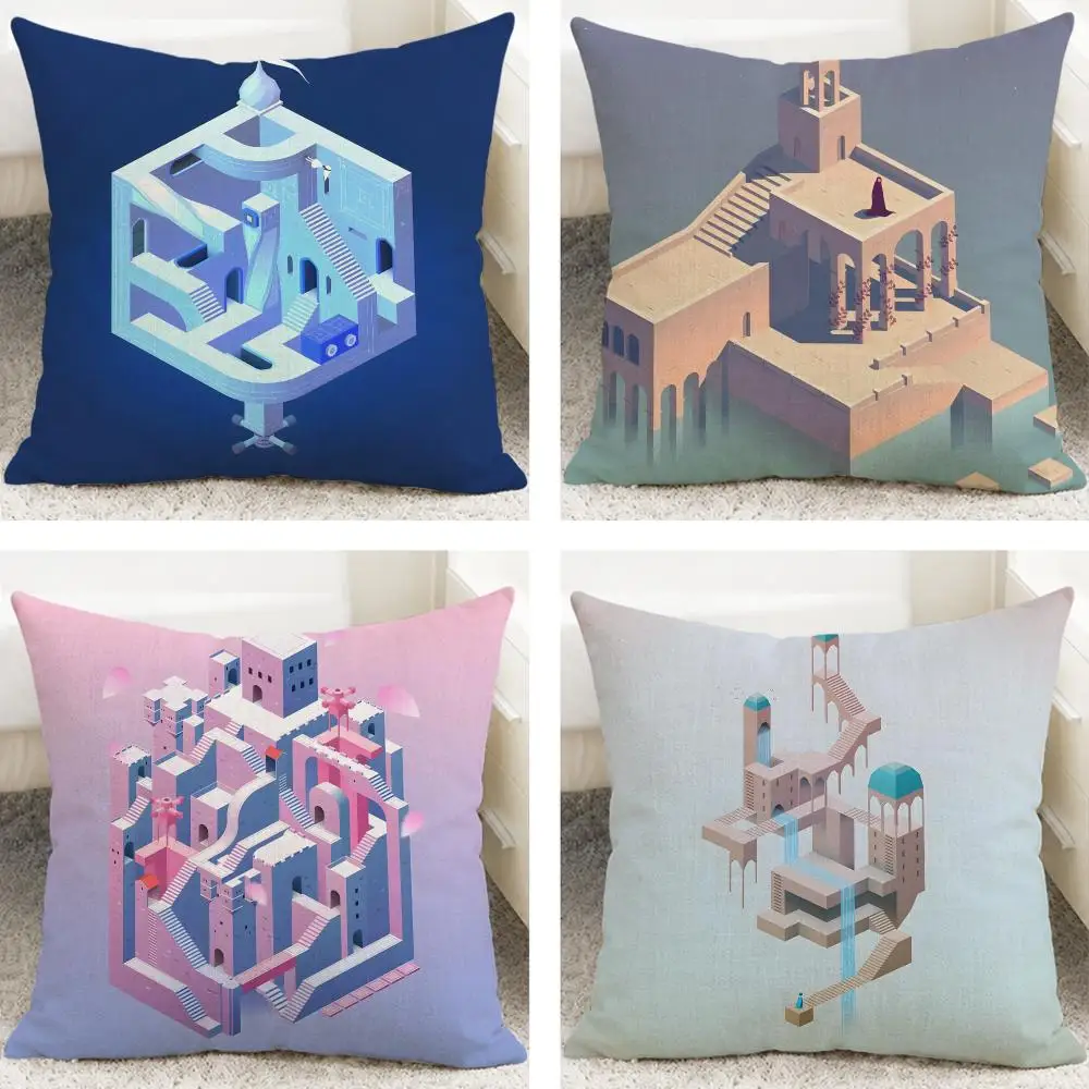 Game Monument Valley Cushion Cover Cushion Covers Natural Linen Breathable Sofa Bedroom Decor Pillowcase