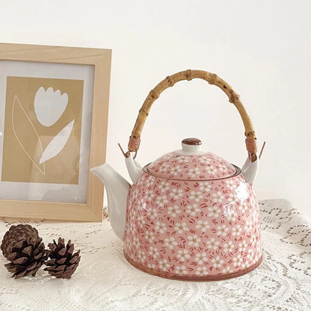 غلاية شاي سيراميك يابانية نمط عتيق سعة كبيرة موقد علوي غلاية الماء الساخن إبريق شاي منزلي مقبض وردي عشوائي #5