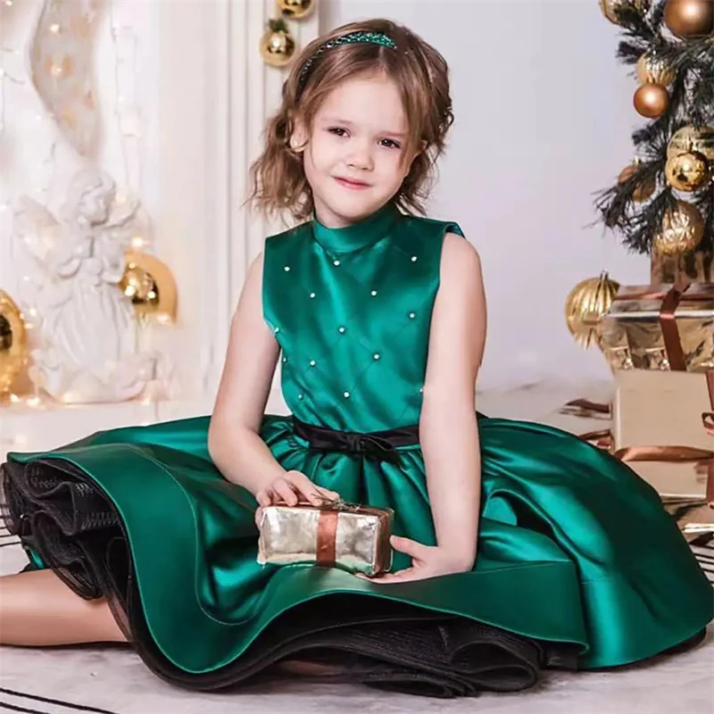 Baby Kids Prinses Satijnen Sjerpen Strik Bloemenmeisje Jurk Kinderen Eerste Communie Jurk Baljurk Bruiloft Jurk Verjaardag