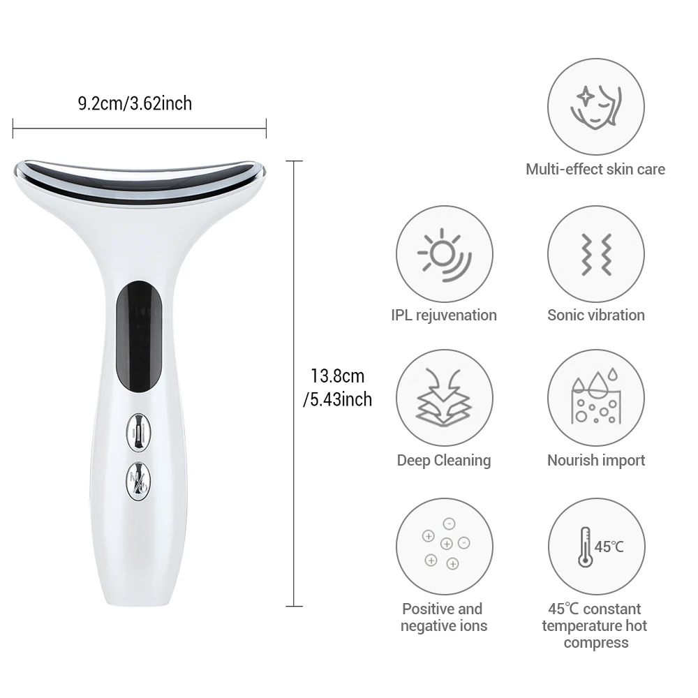 EMS Micro-current Facial Neck Lifting Lines Wrinkles Device Three-color Light Firming Rejuvenating Skin Ion Importer USB Charge