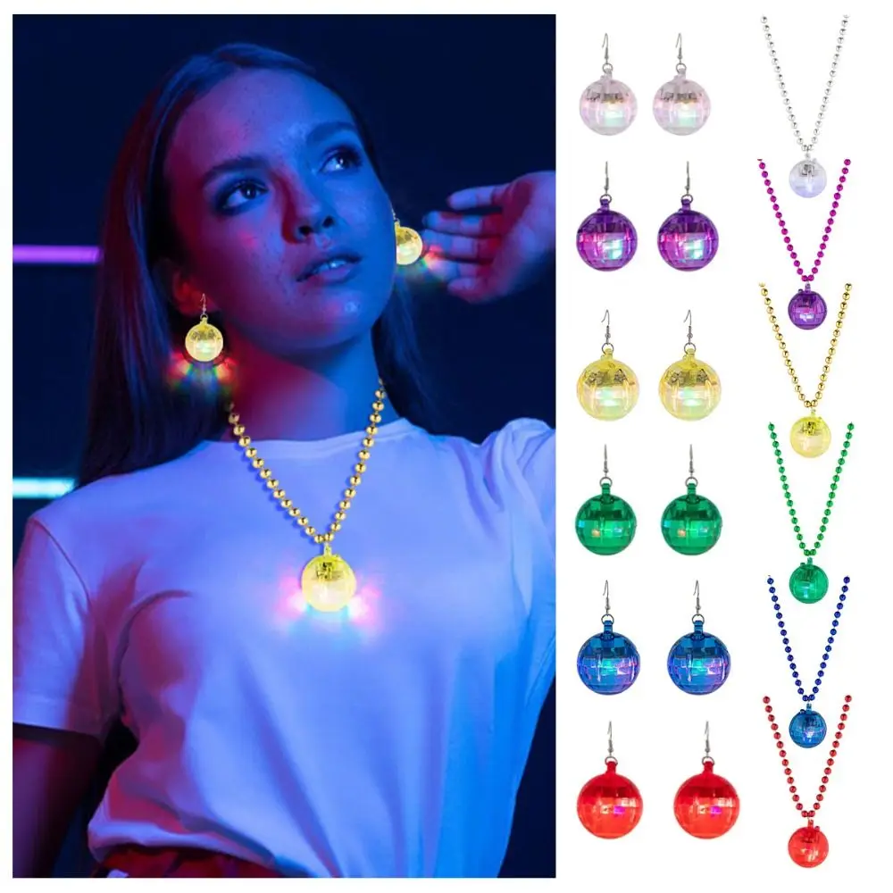 Novelty Retro Disco Ball Earrings Punk Jewelry Globe Lamp Necklace Colorful Dancing Nightclub Pendant Party