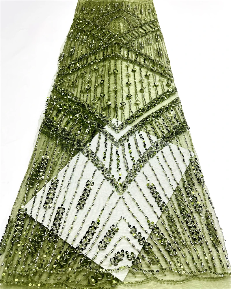

African Handmade Sequins Tulle Lace Fabric French Luxury Beads Lace Fabric For Bridal Wedding Party Dress Sew