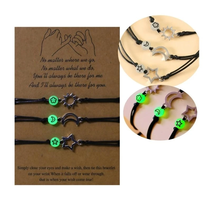  Fashion Sun Moon Star Charm Bracelet Promise Matching Bracelets Friendship Jewelry Hand Woven Luminous Bead Bracelet