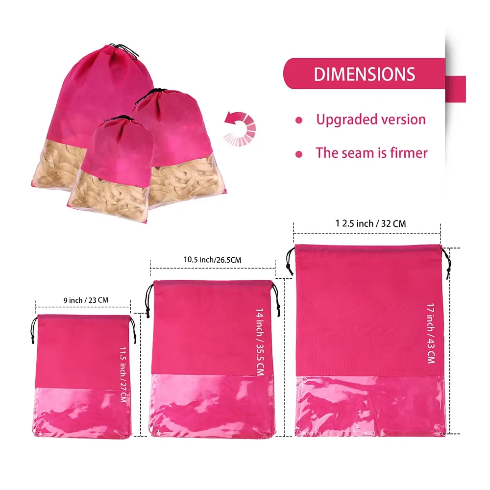 6pcs Non-woven Shoe Bags for Portable Wig Bags with Clear Window, Drawstring Dustproof Travel Wig Storage Bag for Women