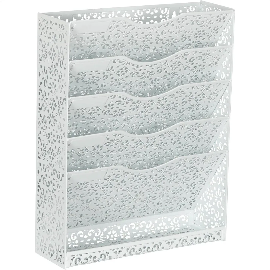 منظم ملفات مكتب EasyPAG، حامل ملفات معدني عالي التحمل مثبت على الحائط، حامل مجلد ورق بريد من 5 طبقات مع صينية سفلية للمكتب