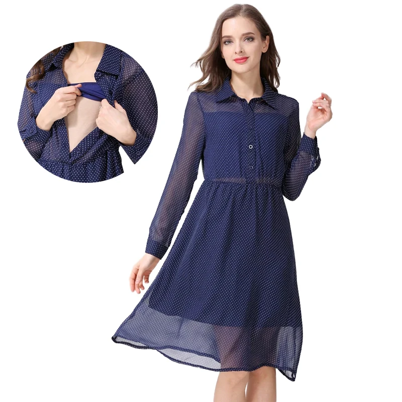 2024 New Long Sleeve Lactation Dress Breastfeeding Dresses for Pregnant Women Maternity Dress Clothing Summer Spring