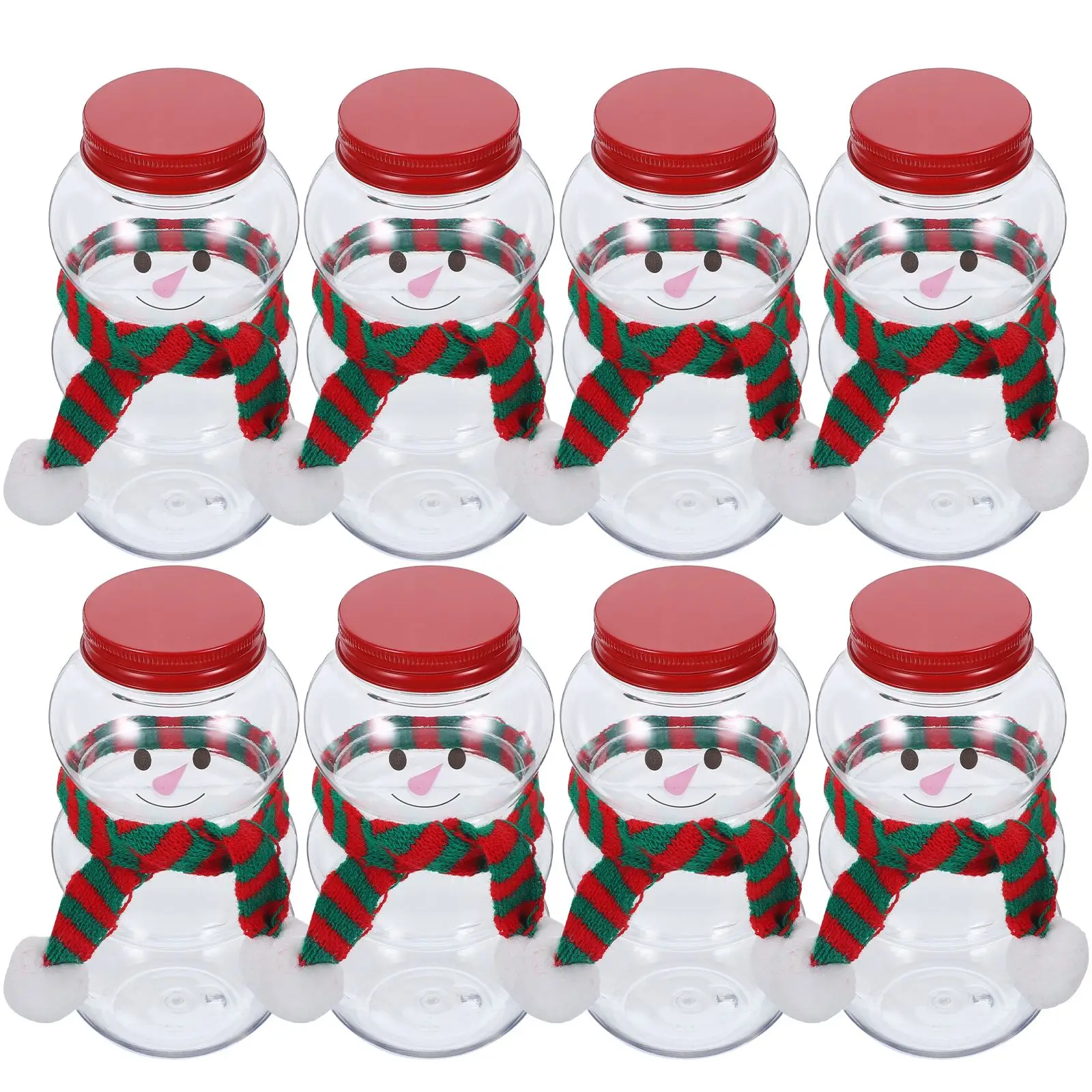 10 Sets Christmas Snowman Shape Milk Bottles With Lids Christmas Plastic Juice Bottle Xmas Candy Bottles Supplies with Scarves