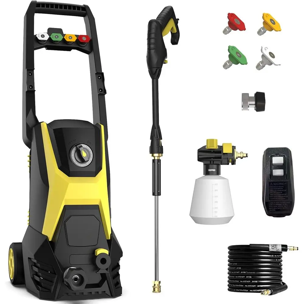 

PrurePower4500PSI with 4 Quick Cont Nozzles, Inlet Hose & ilter, oam Cannon or Cars/ences/Driveways/Patios/Home Cleaning
