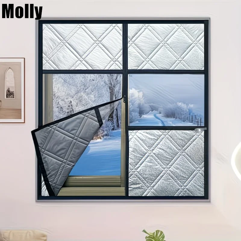 Warmth Kit with Zipper and Middle Window Windproof and Cold Resistant Double Sided Curtains Thermal Insulating Cover for Window