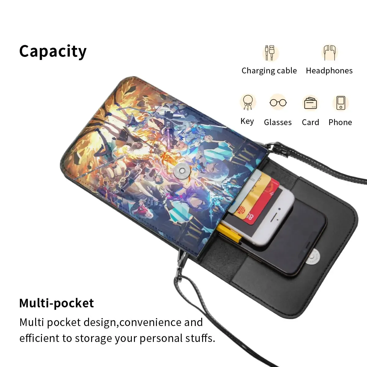 Honkai Star Rail Crossbody Wallet Cell Phone Bag Shoulder Bag Cell Phone Purse Adjustable Strap