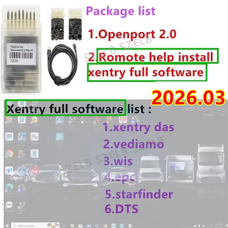 2026.03 Xentry Passthru Vollständige Software + Openport 2.0 ECU Chip-Tuning-Tool für Be/nz Diagnose-Software mit Ferninstallation
