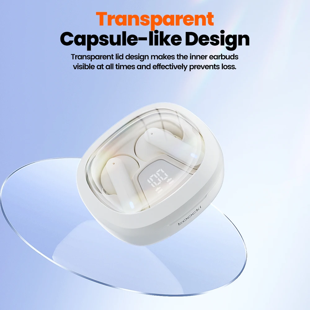 Toocki 068A Wilreless Bluetooth 5.3 Koptelefoon IPX4 Transparant Digitaal Display Hoofdtelefoon Stereogeluid Mini Oordopjes Touch Control