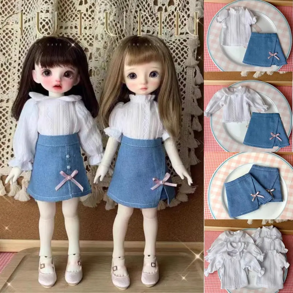 

Милая белая блузка, одежда ручной работы, модная джинсовая юбка, детские игрушки, аксессуары «сделай сам», рубашка принцессы, юбка для кукол 1/6 BJD 30 см