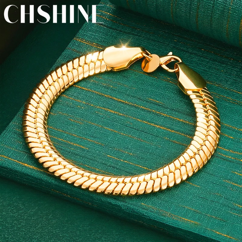 925 Sterling Silver 18K Gold  10MM Flat Snake Chain Bracelet Luxury Men Women Hand Chain Party Fine Jewelry Gift