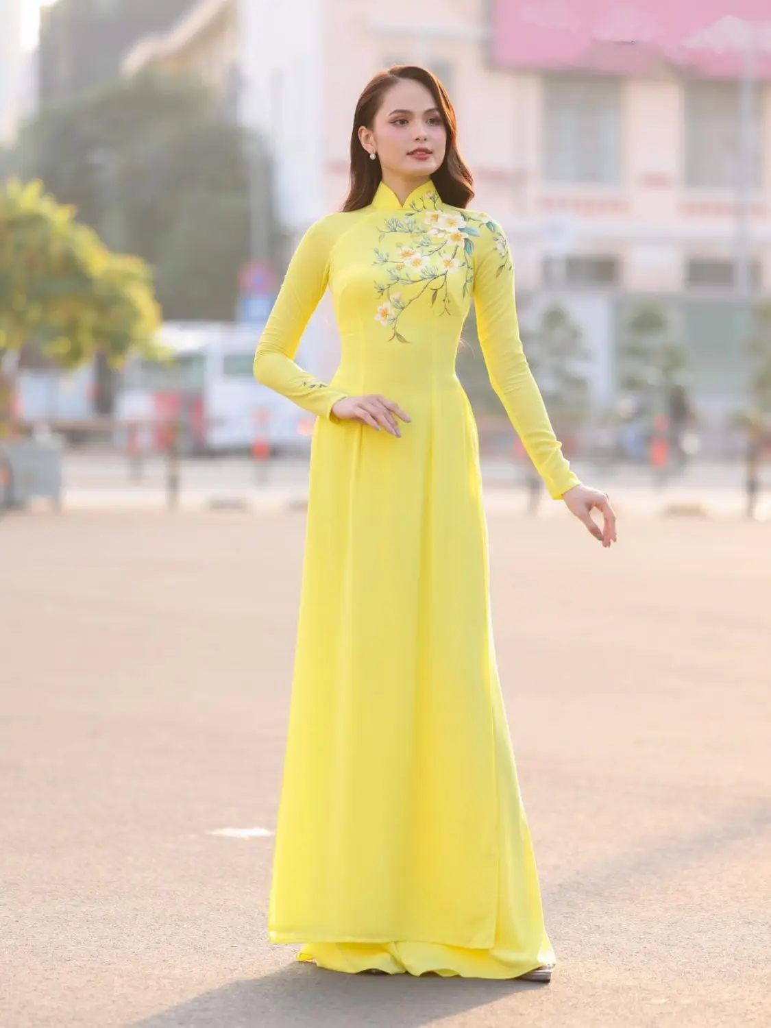 Vietnam Audrey Cheongsam dress Dress Cheongsam Lotus set cheongsam long dress improved Vietnam Audrey Ao Dai qipao dance dress #5