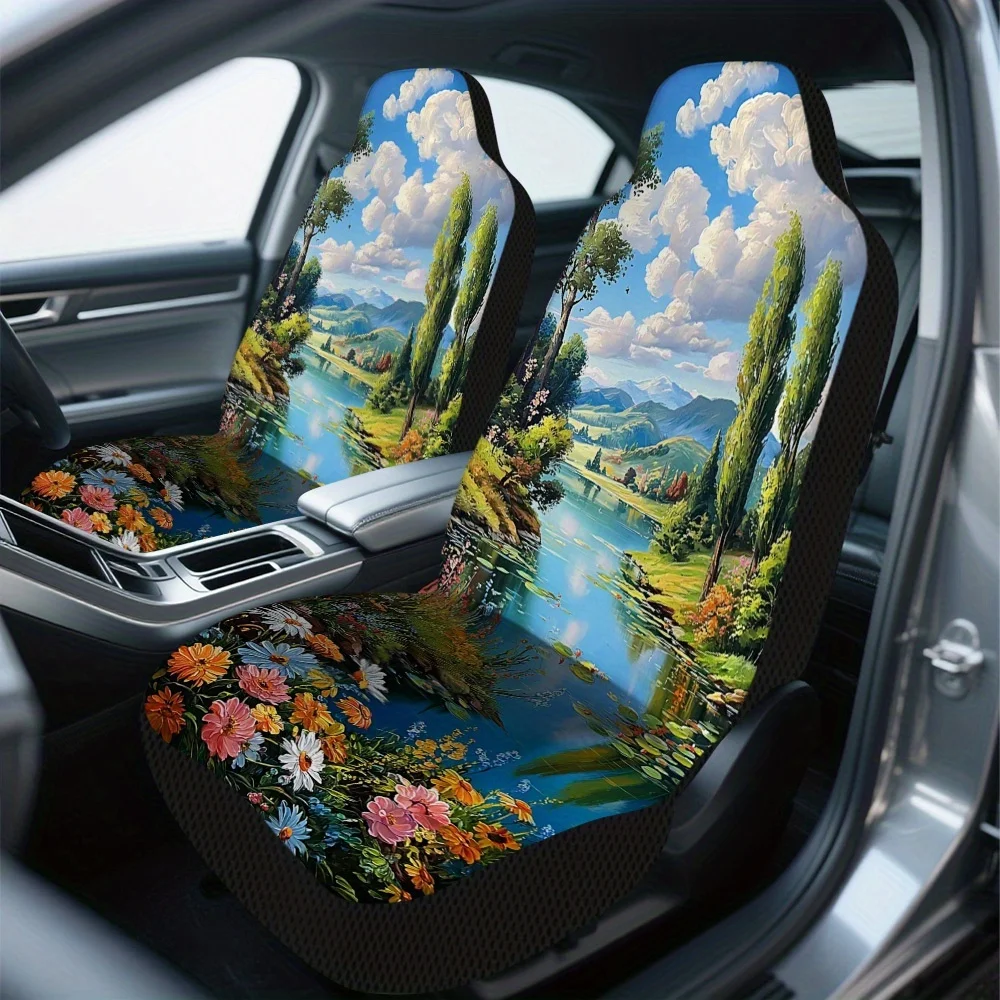 2 housses de siège de voiture à motif paysage lacustre, compatibles avec la plupart des sièges avant de berlines et de SUV, amélioration élégante pour l'avant.