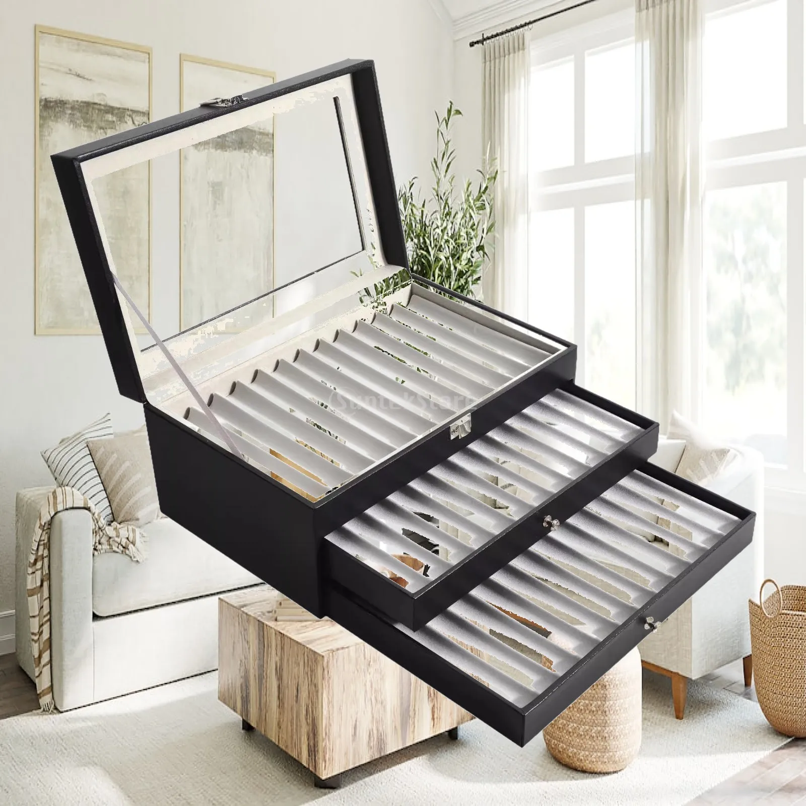 Elegant Pen Case Display Box for Collector Gift Storage with Glass Window PU Leather Design
