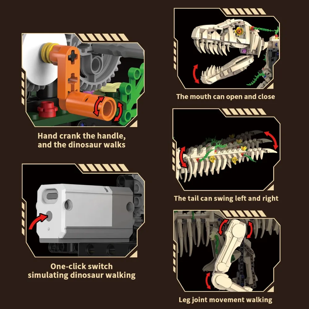 Kit de construction de squelette de dinosaure t-rex, modèle éducatif STEM avec fonction de marche motorisée, 96177 1226 pièces