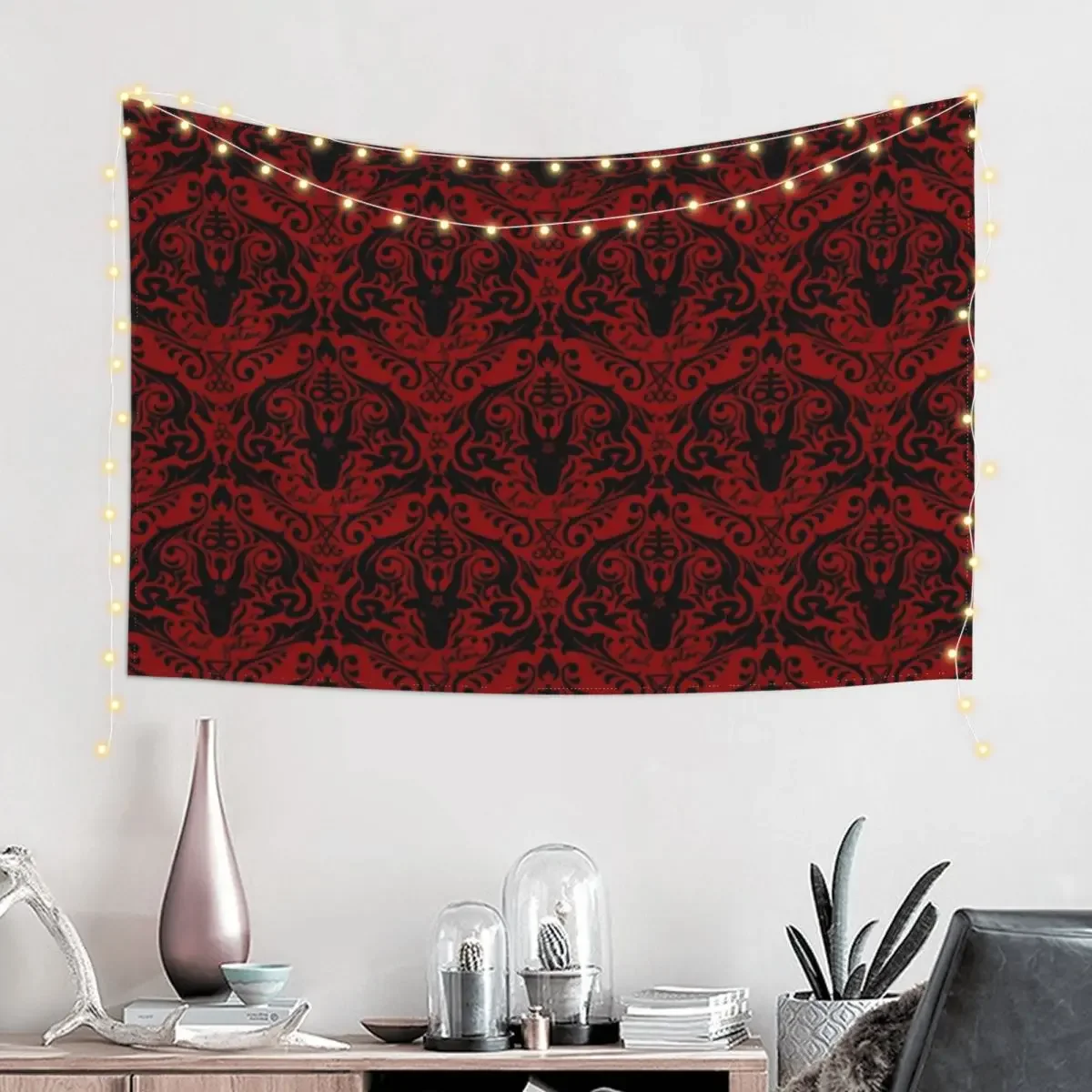 Damask - Hail Satan (Black & Red default) Tapestry Aesthetic Decoration Wall Hanging Wall Decor Hanging Tapestry