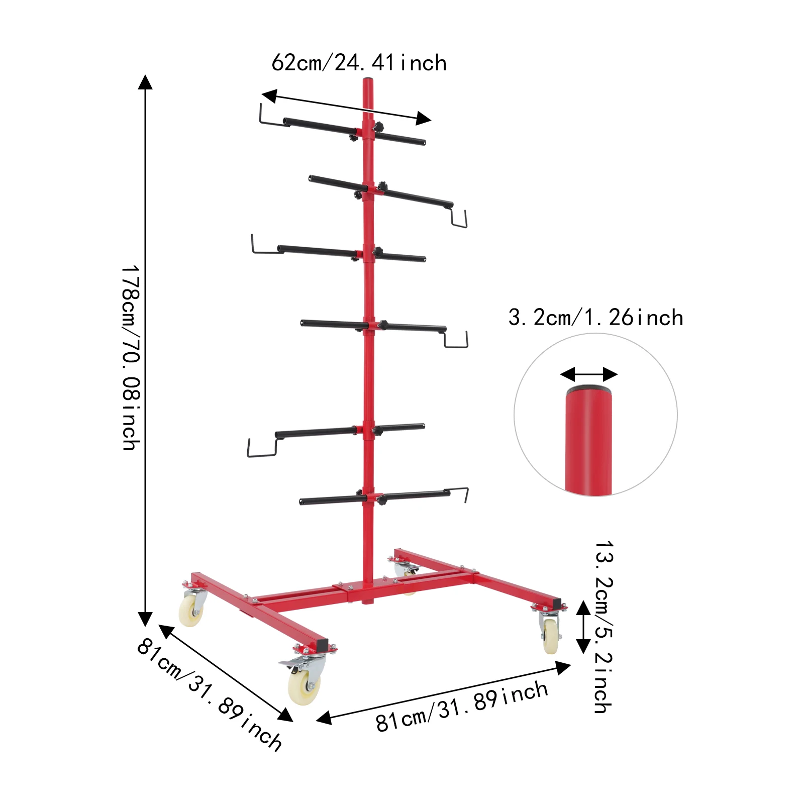 Q235 Staffa per albero in acciaio da 178 cm Staffa per albero per pittura per riparazione auto mobile a 6 ganci Pannello per carrozzeria per auto