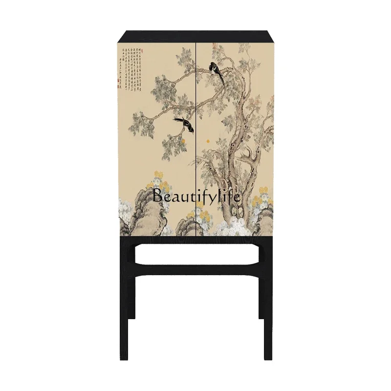 Chinese-Style Solid Wood Multi-Functional Locker with Door Sundries Storage Sideboard Cabinet Integrated against the Wall