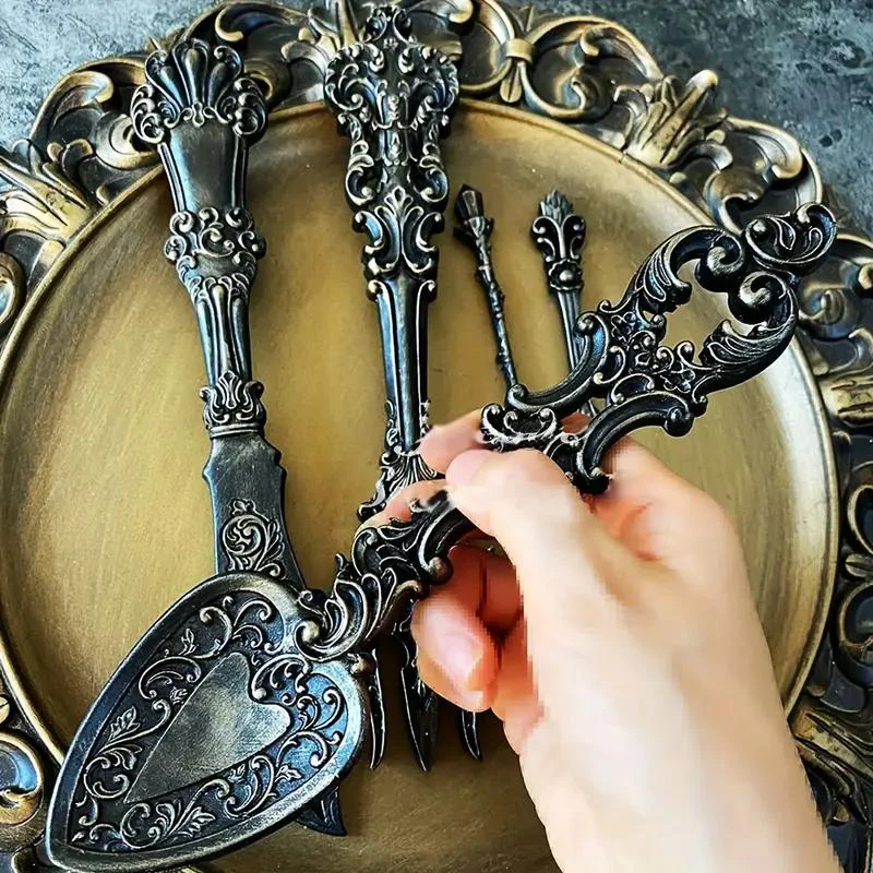 Vintage Tableware Silicone Mold Baroque Fork Knife Spoon Fondant Mould For Chocolate  Cake Decoration  Topper Polymer Clay Art