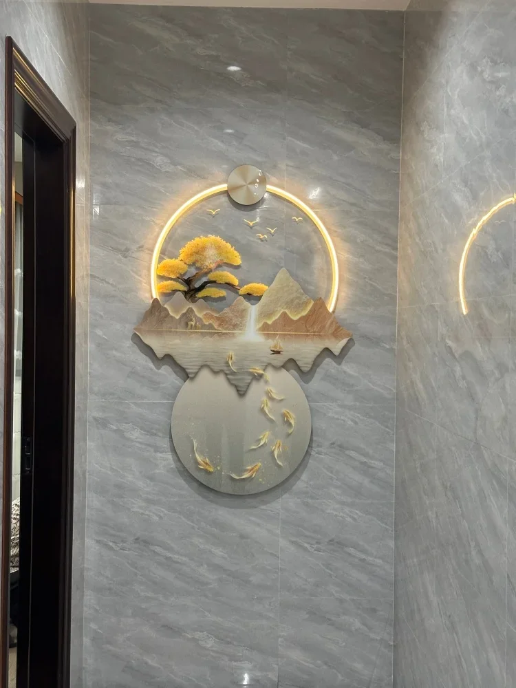 Modern Luxury Entrance Door Foyer Background Landscape Decoration Painting Living Room Home Decoration Corridor Led Lustre Mural