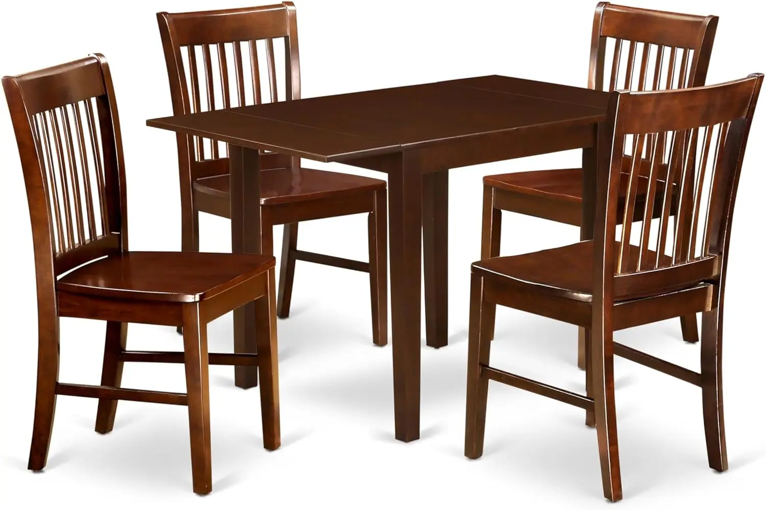 

East West Furniture NDNO5-MAH-W 5 Piece Dining Room Table Set Includes a Rectangle Dining Table with Dropleaf and 4 Wood Seat Ch