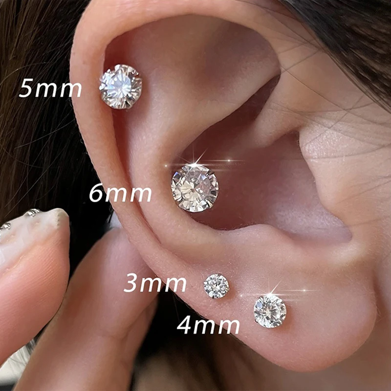 925 Silver Needle Shiny Zircon Stud Earrings Women Style Cute Sweet Jewelry Accessories Simple Fashion Jewelry Accessories