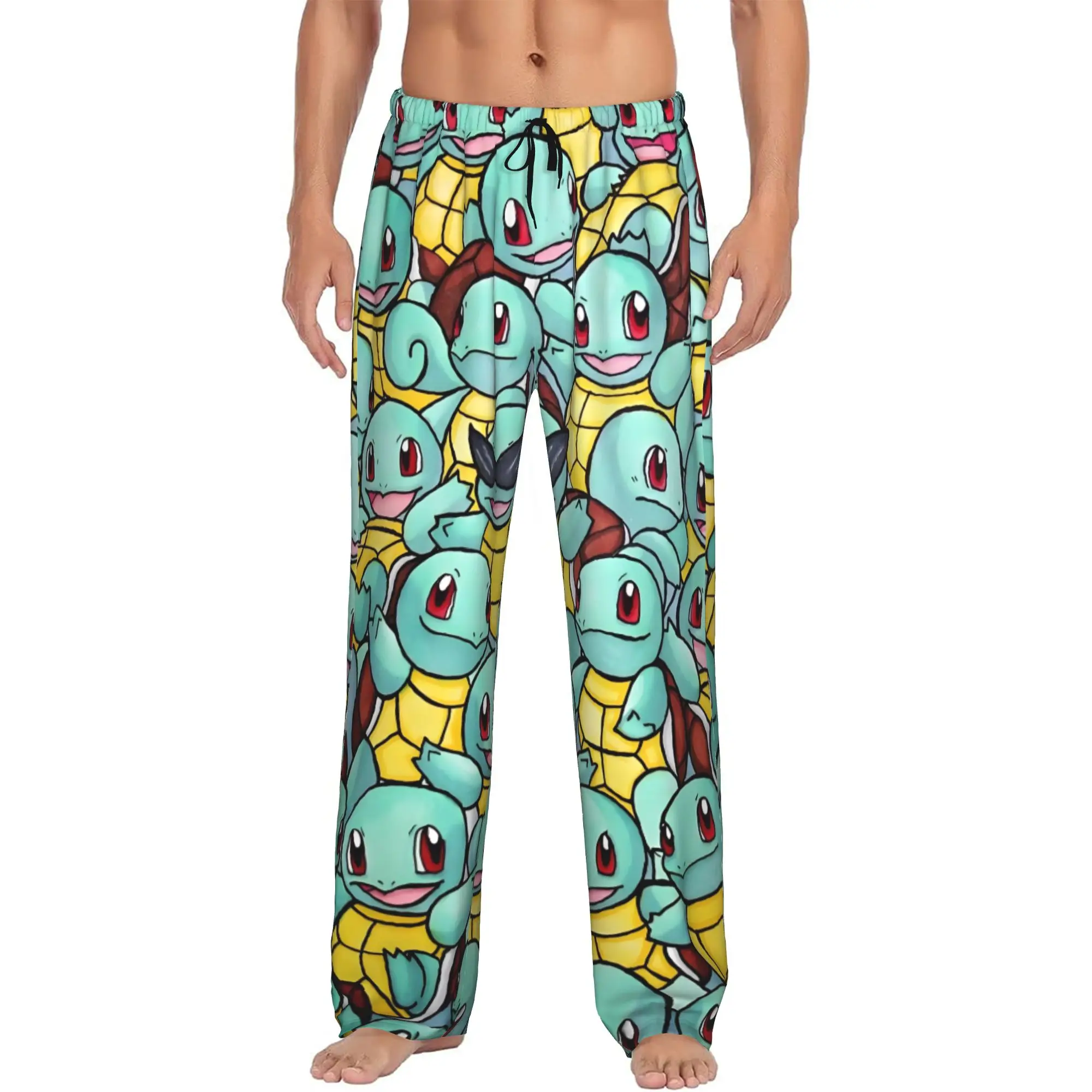Custom Men S-Squirtled Turtle Cartoon Pajama Pants Printed Video Games Sleep Sleepwear Bottoms with Pockets