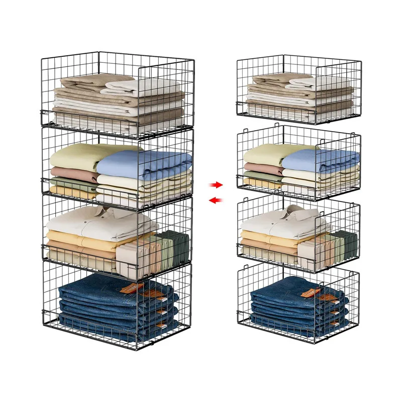 

Four-layer stackable wardrobe clothes rack storage basket foldable storage wardrobe storage system