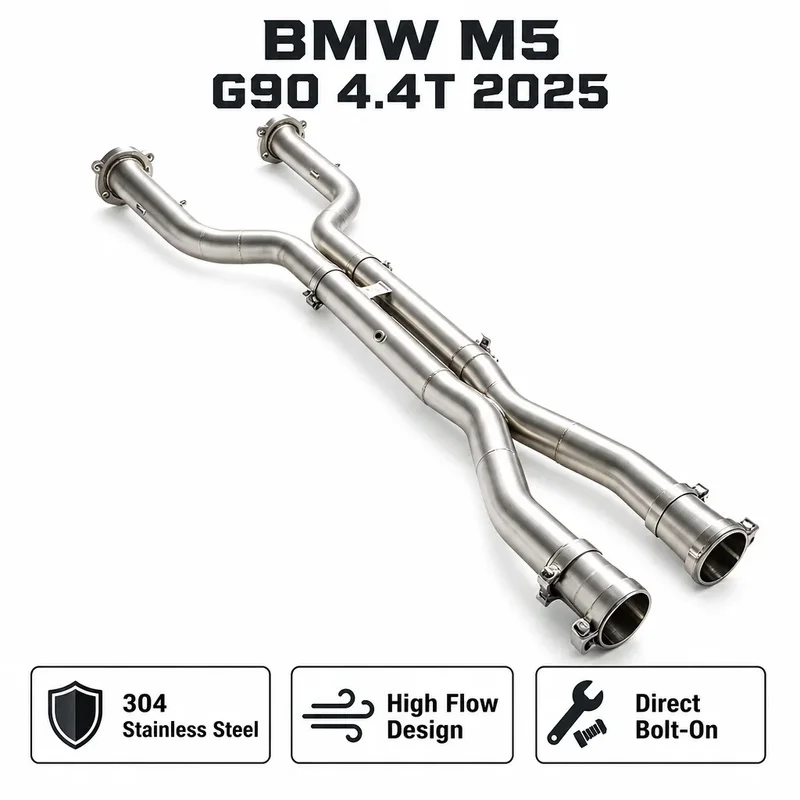 High Flow Exhaust Mid Pipe for BMW M5 G90 4.4T 2025 304 Stainless Steel OPF Replacement Racing Performance Upgrade