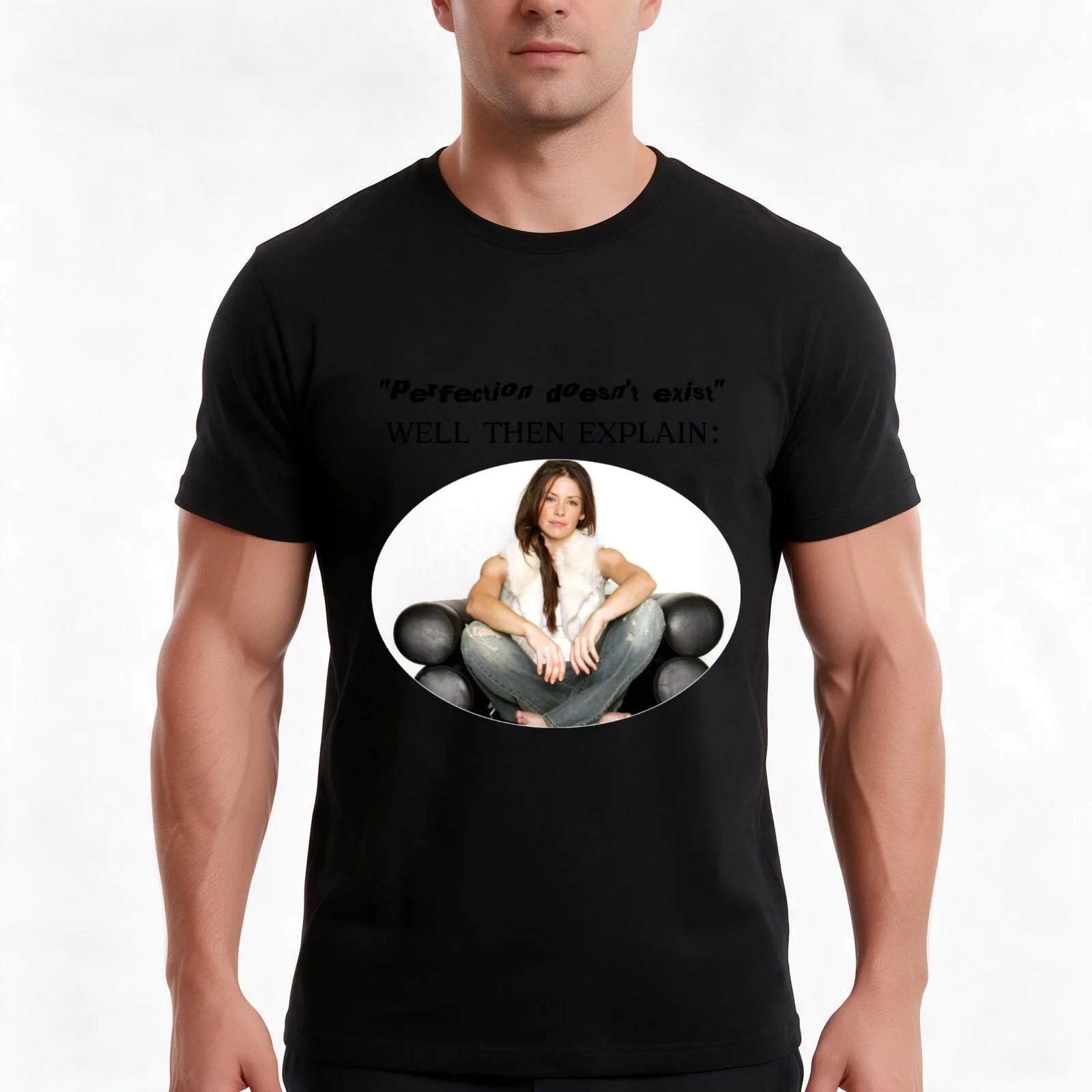 If perfection doesn't exist then explain Evangeline Lilly T-Shirt Summer Casual Cotton Tee Oversized Streetwear Tops