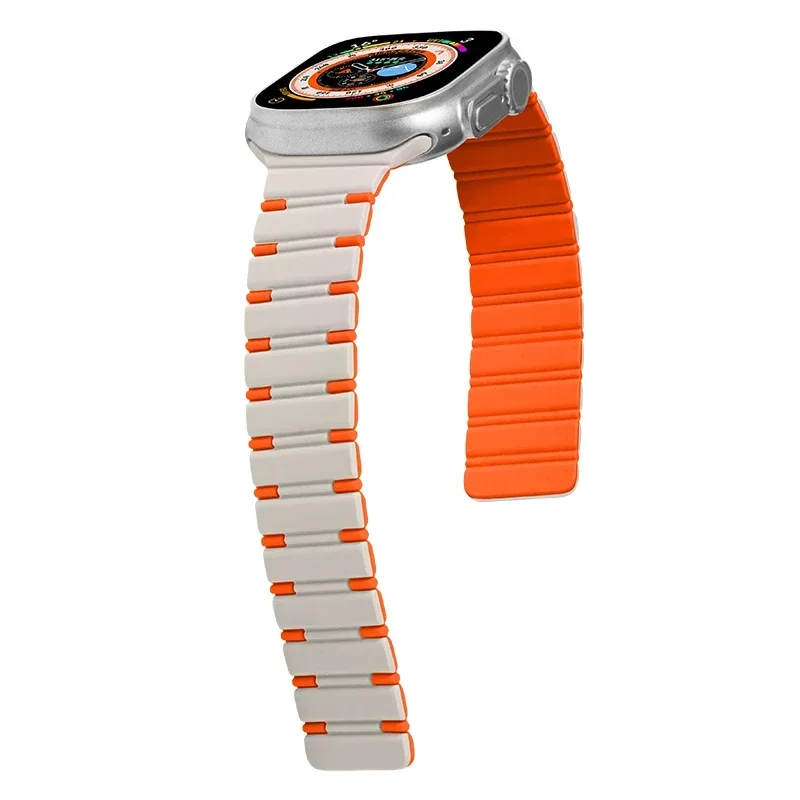 Magnetic Sport Two-Tone Silicone Strap For Apple Watch Ultra 9 49mm Band For iWatch Series 45mm 44mm 42mm Replacement Watch band