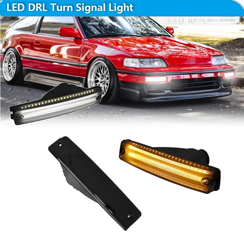 

Для Honda CR-X CRX Switchback Янтарный светодиодный передний бампер автомобиля указатели поворота с белыми DRL дальние/парковочные огни 12 В 1990 1991