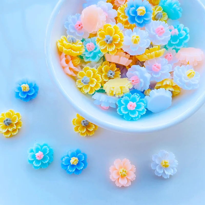 60 Pcs New 12mm Kawaii Cute Mixed Flowers Flat Back Resin Cabochons Scrapbooking DIY Jewelry Craft Decoration Accessorie J75