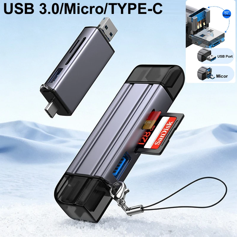 2026 6 In 1 USB 3.0/Micro/TYPE-C HUB OTG Card Reader U Disk Tf/Sd Flash Drive Memory Card for Adapter Phone Laptop pc Computer