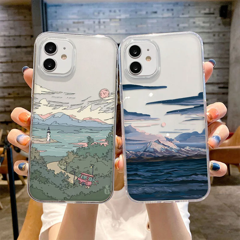 Anime Case For Poco F5 Pro X5 X3 Pro Clear Cover For Xiaomi Redmi Note 12 11 8 10 Pro Mi 11 12 Lite 13 Pro Scenery Cover